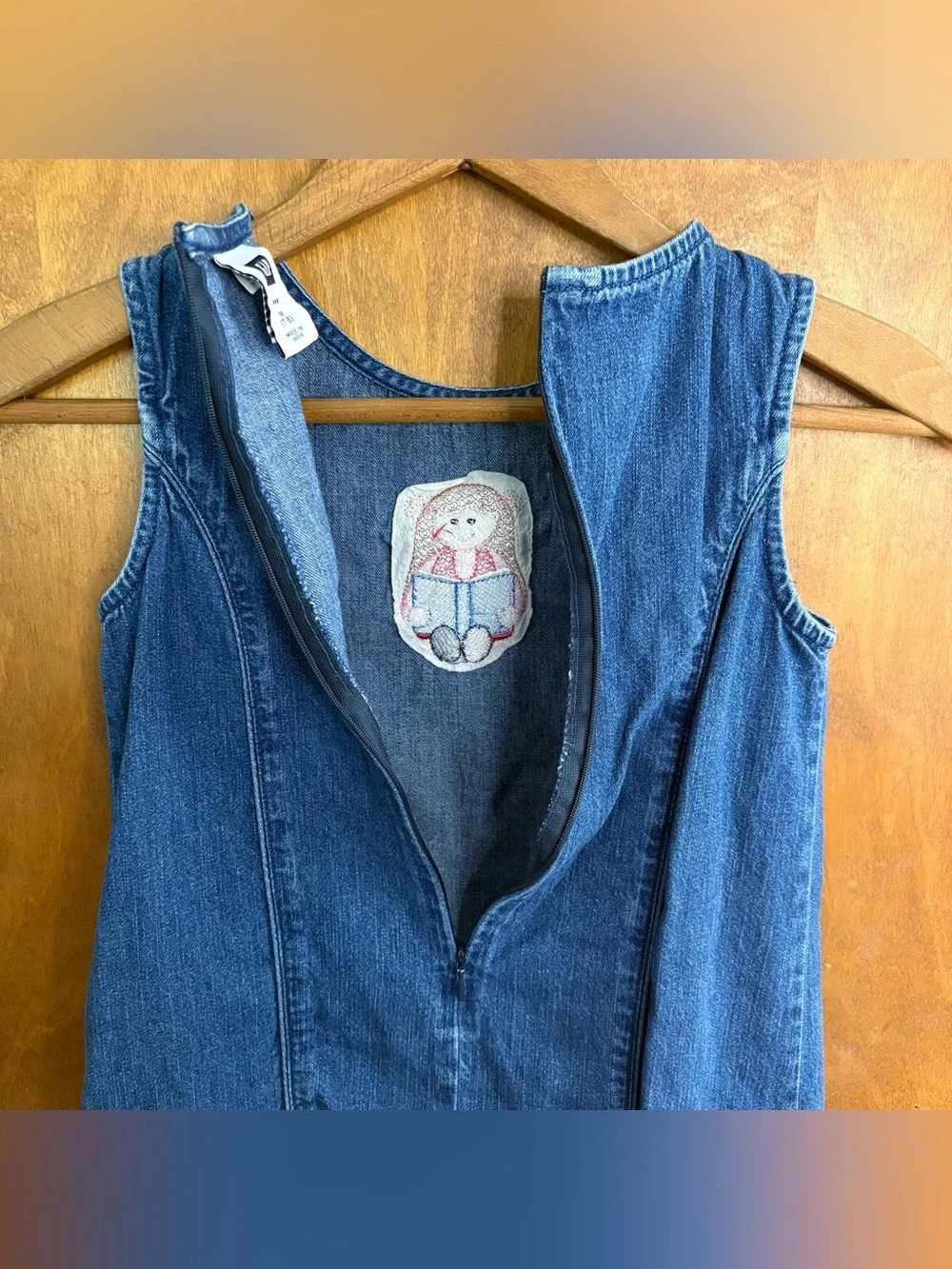 Vintage Gap Kid's Y2K Girl's Denim Jean Jumper Dress Embroidered Book Preppy 7/8